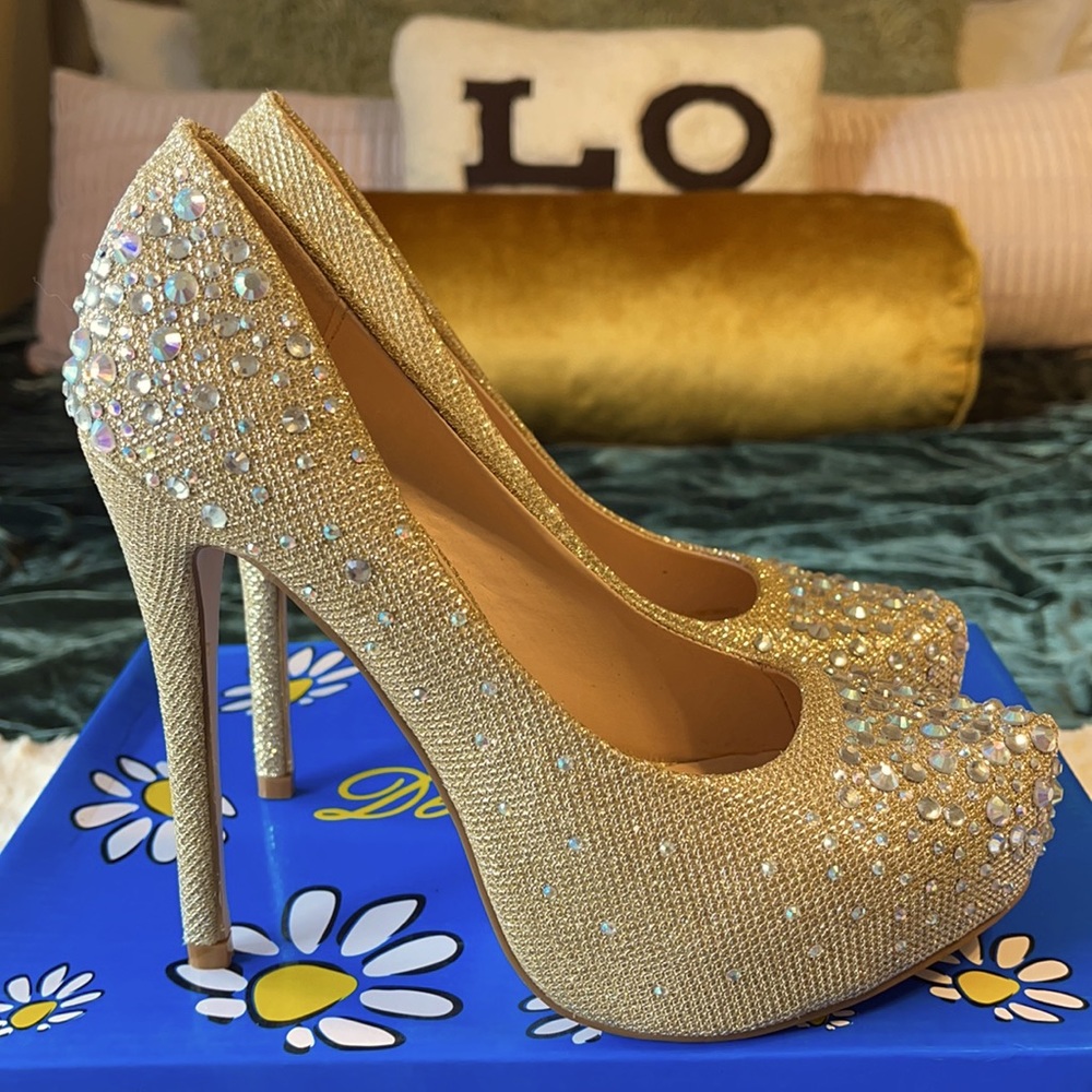 Gold Rhinestone Heels - Picture 2 of 4